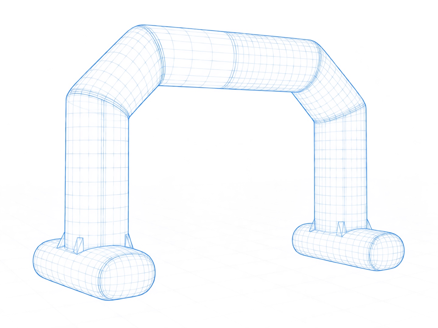 Modèle conceptuel 3D d’une arche gonflable avec maillage de conception